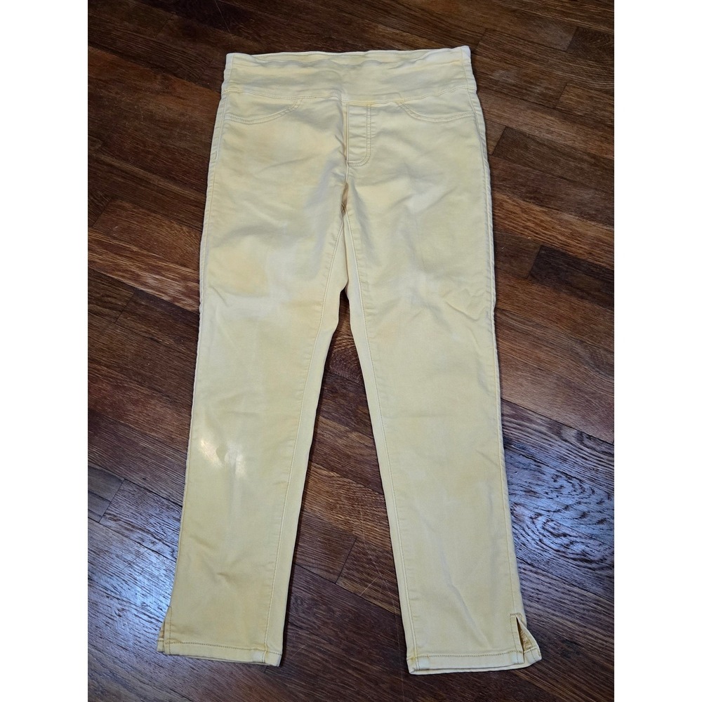 Lior Paris Women Yellow Pull On Slim Leg Crop Pants Size 8 Stretch Side Slit